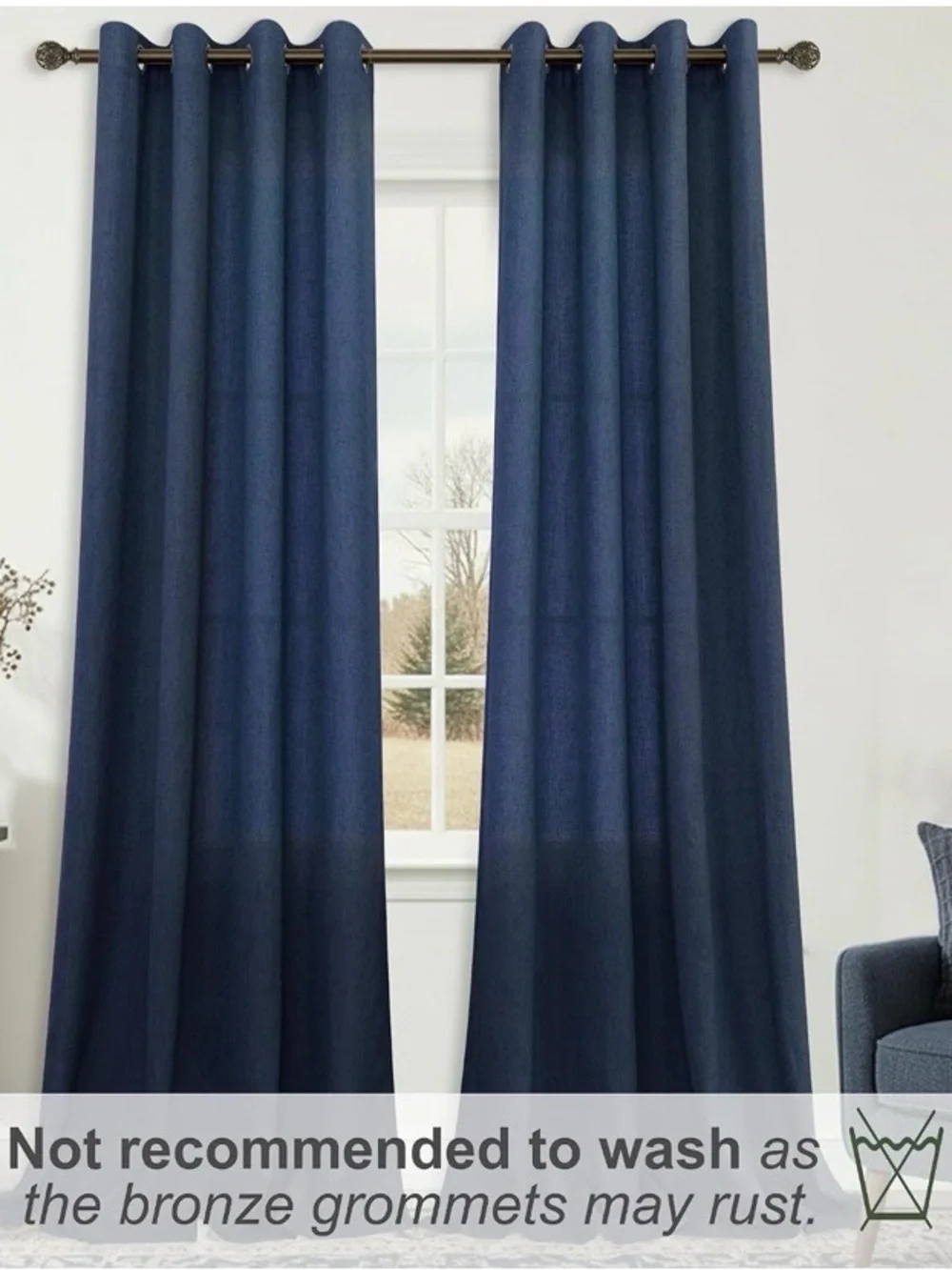 KOUFALL Navy Blue Linen Blend Curtains 52x96 Grommet 2 Panels Light Filtering